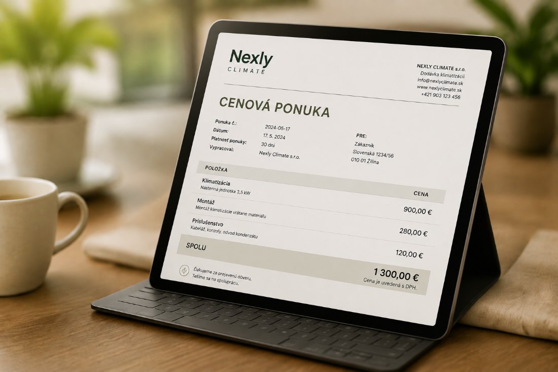 Cenová ponuka Nexly Climate na tablete